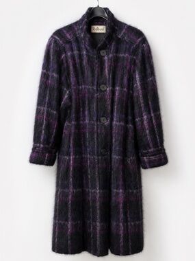 Vintage Raffinati Holt Renfrew Royal Scot Mohair Plaid Coat Size 12